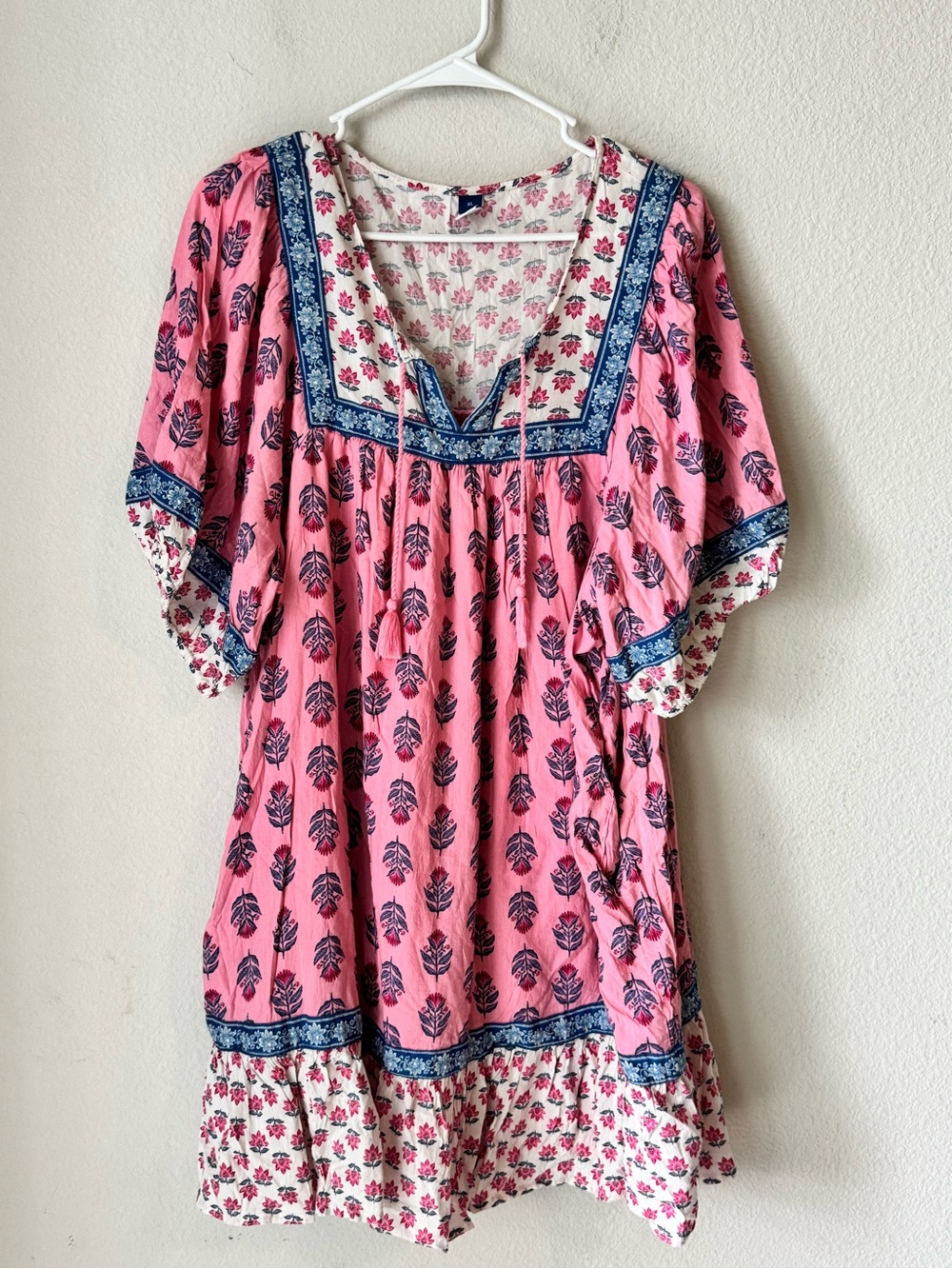 Old Navy Pink Floral Block Print Boho Mini Dress Pockets XL